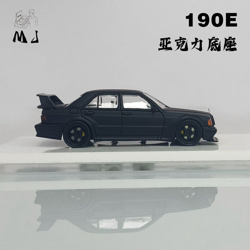 Fine Works 1:64 Mercedes Benz 190E Miniature Diecast Toys Car Models Collection Gifts Matte Black Limited 499