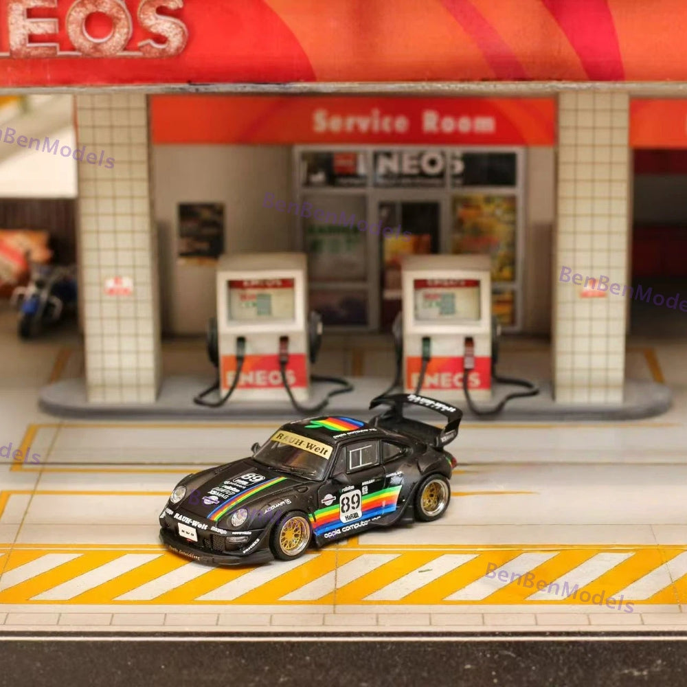 Pre-sale 1:64 SW Matt Black 911 RWB 993 Apple #89 Racing Sports Model Diecast