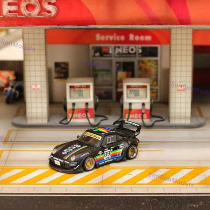 Pre-sale 1:64 SW Matt Black 911 RWB 993 Apple #89 Racing Sports Model Diecast