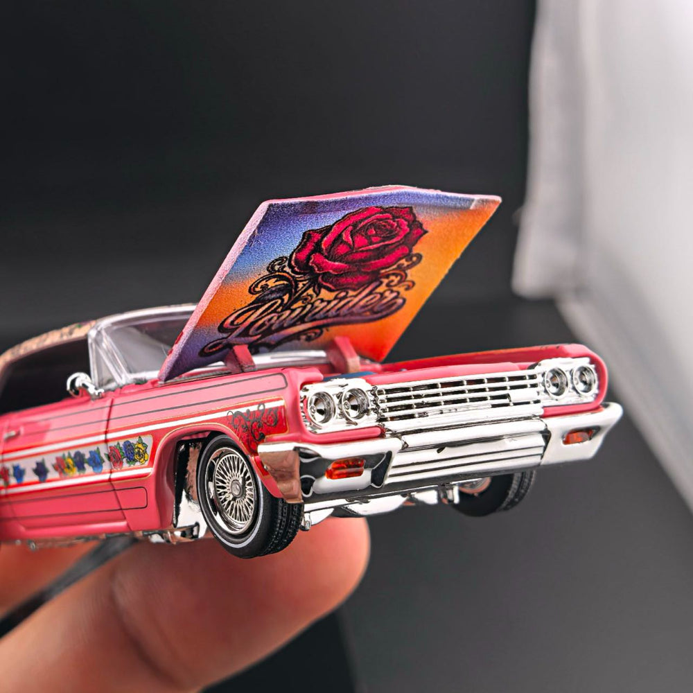 Fine Works FW 1:64 Impala Lowrider Gypsy Rose Painting Openable Convertible Adjustable Chassis Diecast Alloy Car Models Gifts