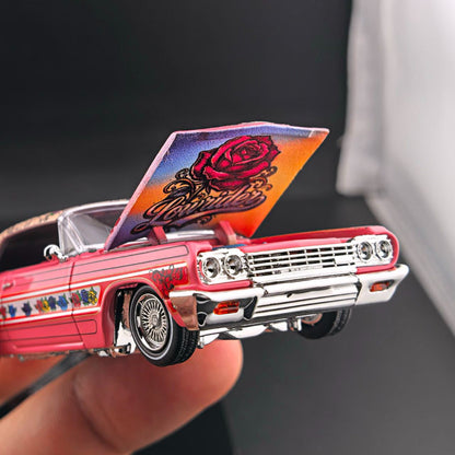 Fine Works FW 1:64 Impala Lowrider Gypsy Rose Painting Openable Convertible Adjustable Chassis Diecast Alloy Car Models Gifts