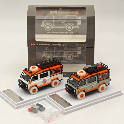 Master 1:64 pour Land Rover Defender Van Gulf Vernis Jouets moulés sous pression Modèles de voitures Miniature Hobby Cadeaux de collection 
