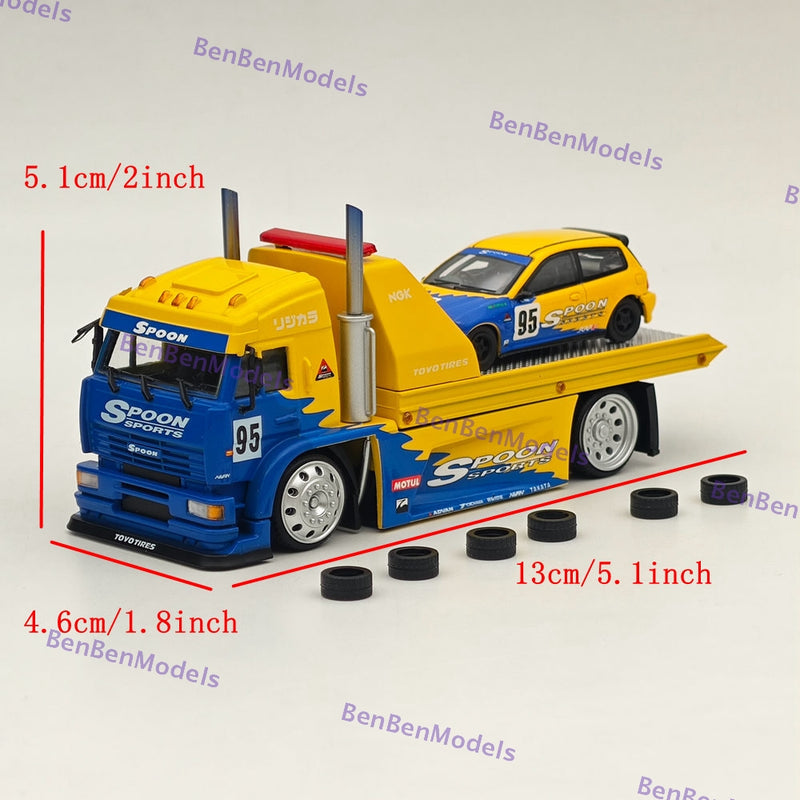 1:64 SH KamaZ Spoon Sports Flatbed Tow Truck with Civic EG6 Spoon