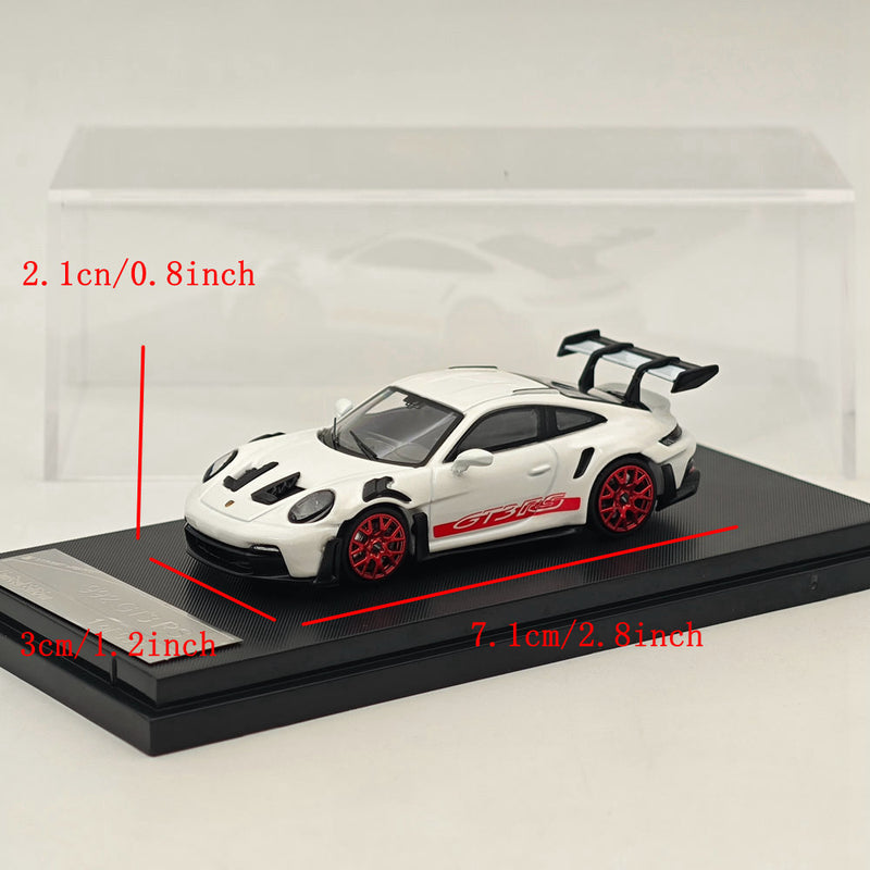 1:64 SW Porsche 992 GT3 RS Racing Sports White Diecast Models Car Collection