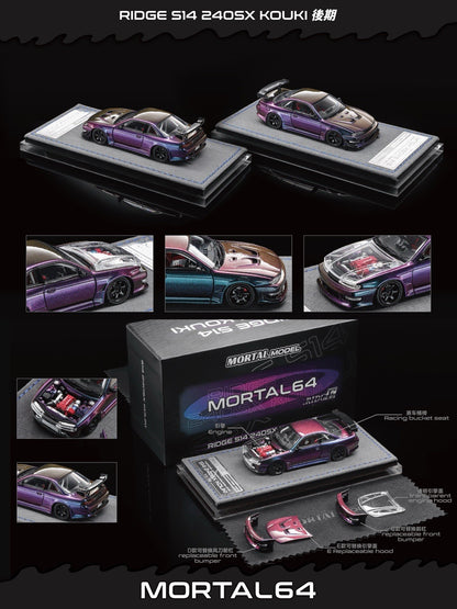 New Mortal 1:64 Nissan S14 JDM Retro Coupe Chameleon Paint Diecast Car Model Gift