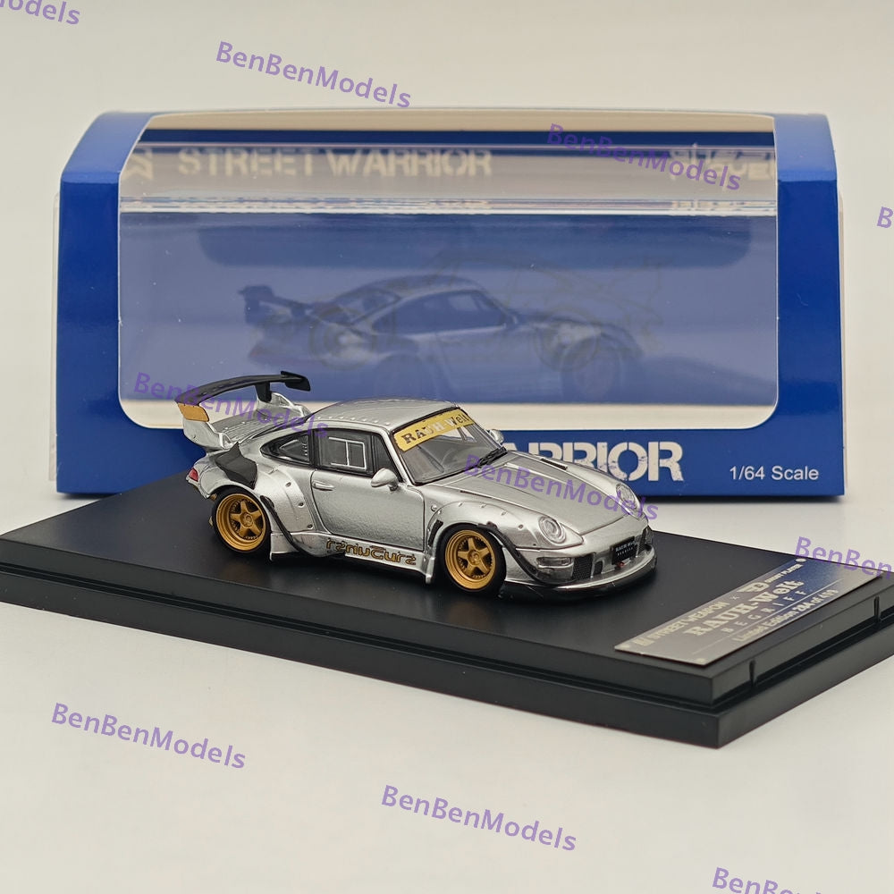 Street WARRIOR 1/64 RWB 993 RAUH-Welt Heavenly Silver Short Wing Diecast Model