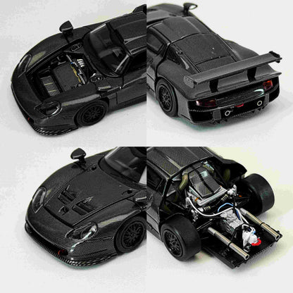 Transcend model 1:64 911 GT1 24h LeMans 1997 Black Carbon Fiber Openable Hood Diecast Model Car Limited Collection