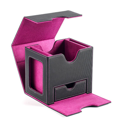 Magnetic PU Vertical Double Deck Box with View Window & Detachable Dice Drawer for PTCG CCG OCG TCG 35PT Slabs