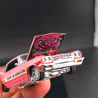 Fine Works FW 1:64 Impala Lowrider Gypsy Rose Painting Openable Convertible Adjustable Chassis Diecast Alloy Car Models Gifts