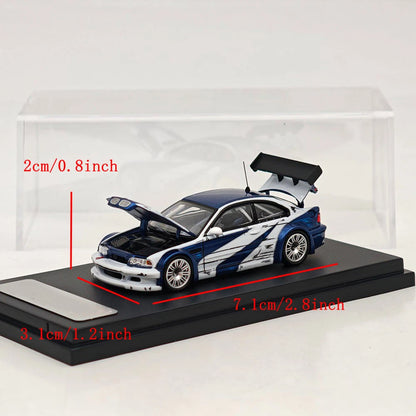 Ghost Player 1:64 E46 M3 GTR NFS Blue/White Manga Paint Openable Hood & Trunk Diecast Model Car Limited Collection