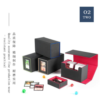 Multi Functional PU Card Storage Box Magnetic Closure with Display Window & Removable Dice Compartment for Hard Card Slabs