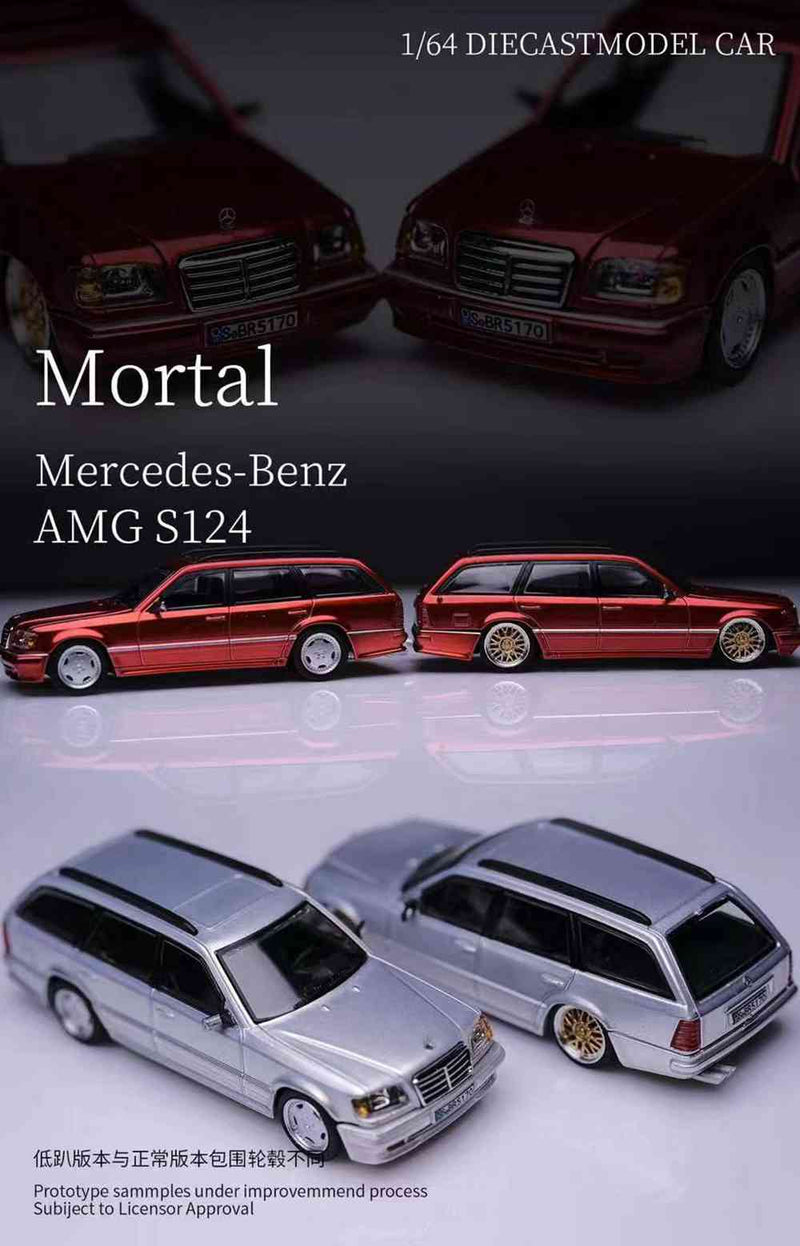 Mortal 1:64 Mercedes-Benz S124 Travel Diecast Toys Car Models Collection Gifts Metallic Red/Silver