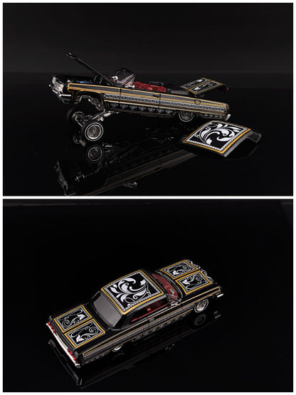 Pre-order Fine Works FW 1:64 Impala Lowrider Black Gold Openable Convertible Adjustable Chassis Diecast Alloy Car