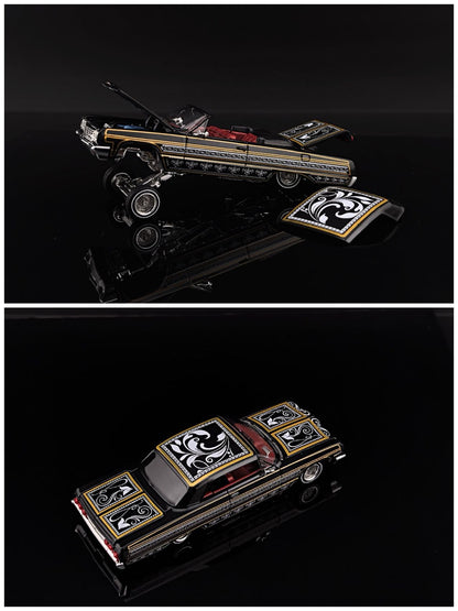 Pre-order Fine Works FW 1:64 Impala Lowrider Black Gold Openable Convertible Adjustable Chassis Diecast Alloy Car