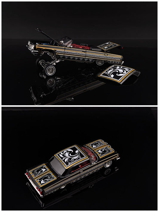 Pre-order Fine Works FW 1:64 Impala Lowrider Black Gold Openable Convertible Adjustable Chassis Diecast Alloy Car