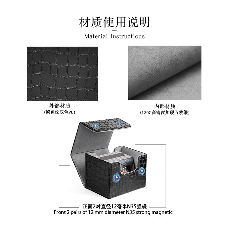 Magnetic Flip PU Card Deck Box Croc Grain Side Insert Trading Card Storage Box For Collectible Cards