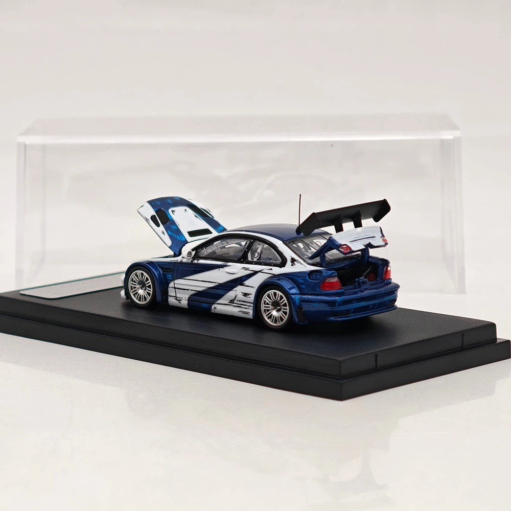 Ghost Player 1:64 E46 M3 GTR NFS Blue/White Manga Paint Openable Hood & Trunk Diecast Model Car Limited Collection