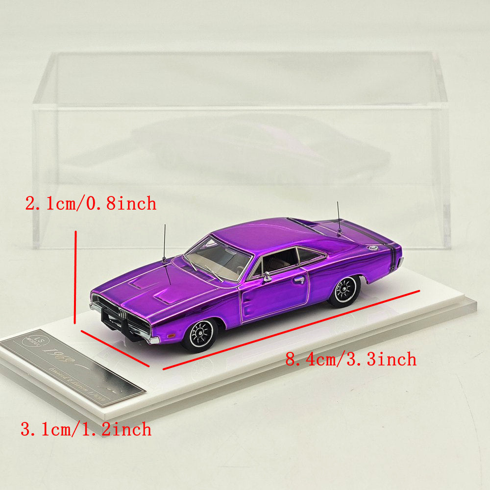 LS Model 1:64 Chargr 1969 Classic Muscle Car Chrome Purple&Chrome Illusion Edition Diecast Model Car Collection