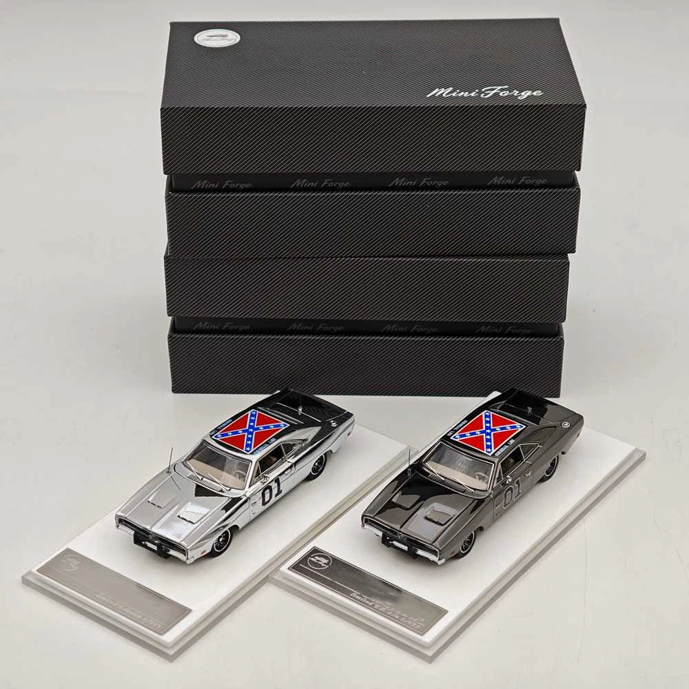Mini Forge 1:64 General Lee Charger 1969 Limited Chrome Silver & Chrome Silver-Gray Edition Diecast Model Car