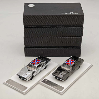 Mini Forge 1:64 General Lee Charger 1969 Limited Chrome Silver & Chrome Silver-Gray Edition Diecast Model Car
