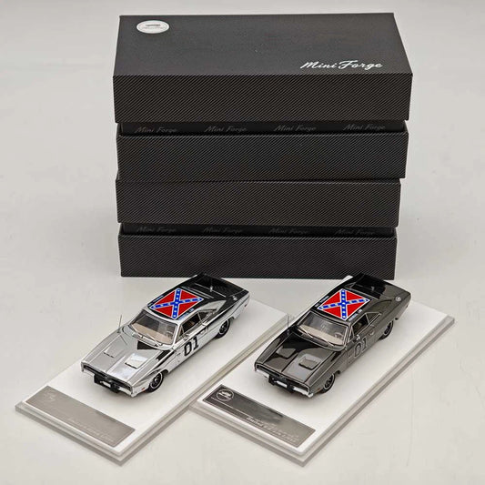 Mini Forge 1:64 General Lee Charger 1969 Limited Chrome Silver & Chrome Silver-Gray Edition Diecast Model Car
