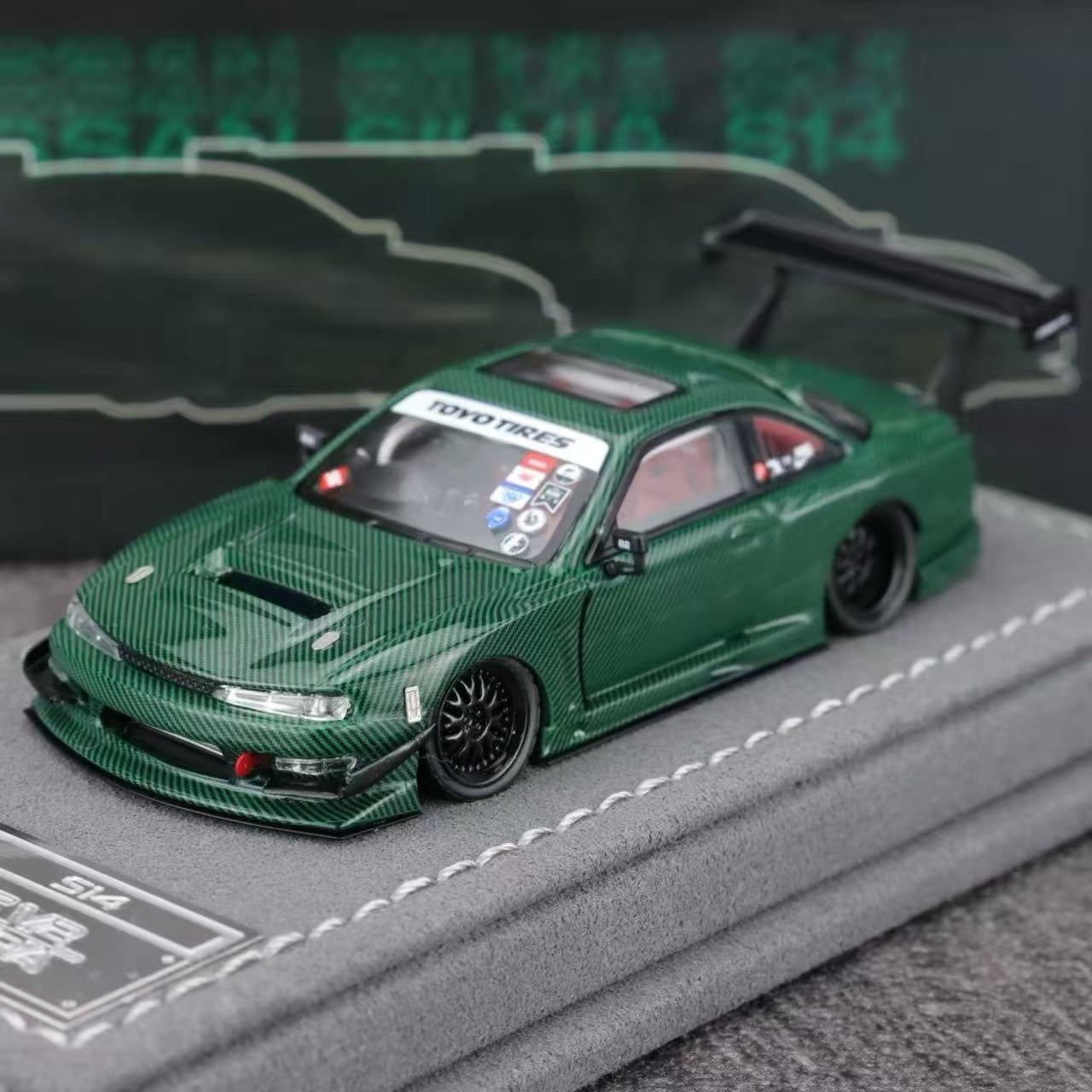 Mortal S14 GT-SPEC V2 カーボン グリーン 1/64 Mortal 1:64 S14 GT SPEC V2 BBS Green Carbon Alloy Diecast Toys Car