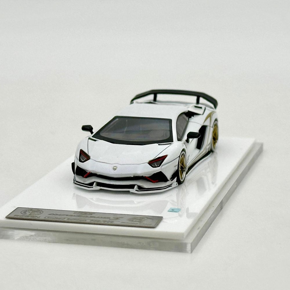 Rotating Wheel 1/64 Aventador S Rowen Supercar White Diecast Alloy Collectible Model Car