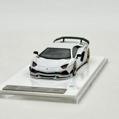 Rotating Wheel 1/64 Aventador S Rowen Supercar White Diecast Alloy Collectible Model Car