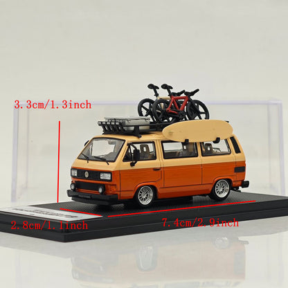 Mortal 1/64 Alloy Car Model - Lowrider Volkswagen T3, Tiffany Blue & White/Orange & Pink/Chocolate Bueno Color, 999 Units Limited, with Accessories