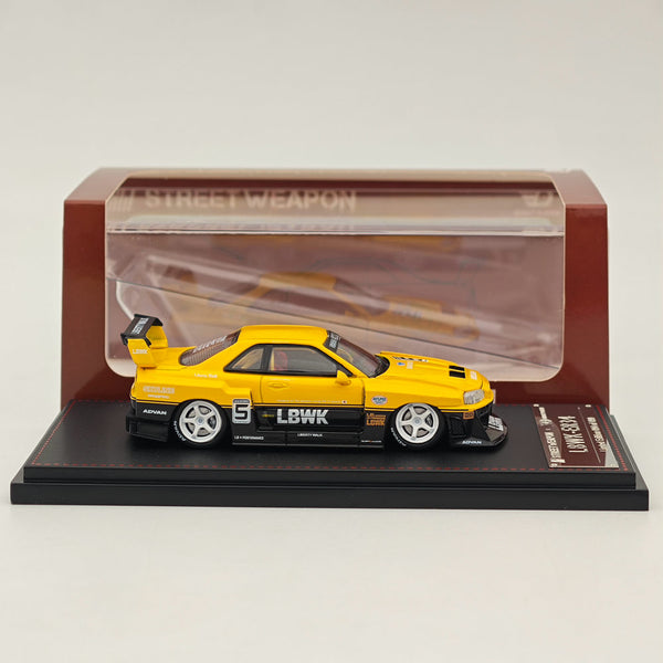 1/64 Street Weapon NISSAN GT-R ER34 #5 LBWK Yellow Diecast Models Car Collection