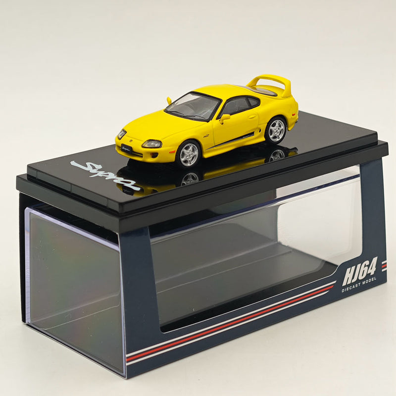 Hobby Japan 1/64 Toyota SUPRA RZ JZA80 GENUINE CUSTOMIZED VER with ActiveSpoiler Yellow HJ643042Y Diecast Models Car Collection