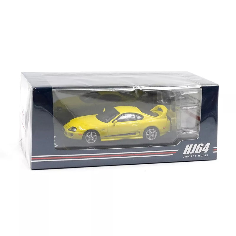 Hobby Japan 1/64 Toyota SUPRA RZ JZA80 GENUINE CUSTOMIZED VER with ActiveSpoiler Yellow HJ643042Y Diecast Models Car Collection