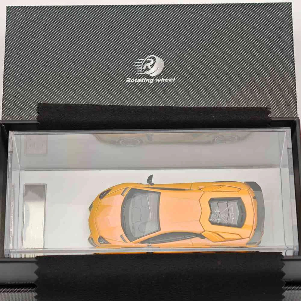Rotating Wheel 1:64 Aventador S Rowen Supercar Yellow Diecast Alloy Collectible Model Car