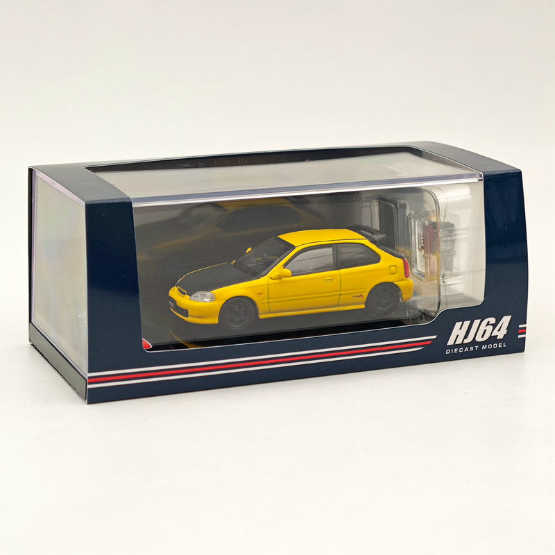 1/64 Hobby Japan Honda Civic Type-R (EK9) Custom with Engine Diecast Car Limited Collection Auto Toys Gift Yellow