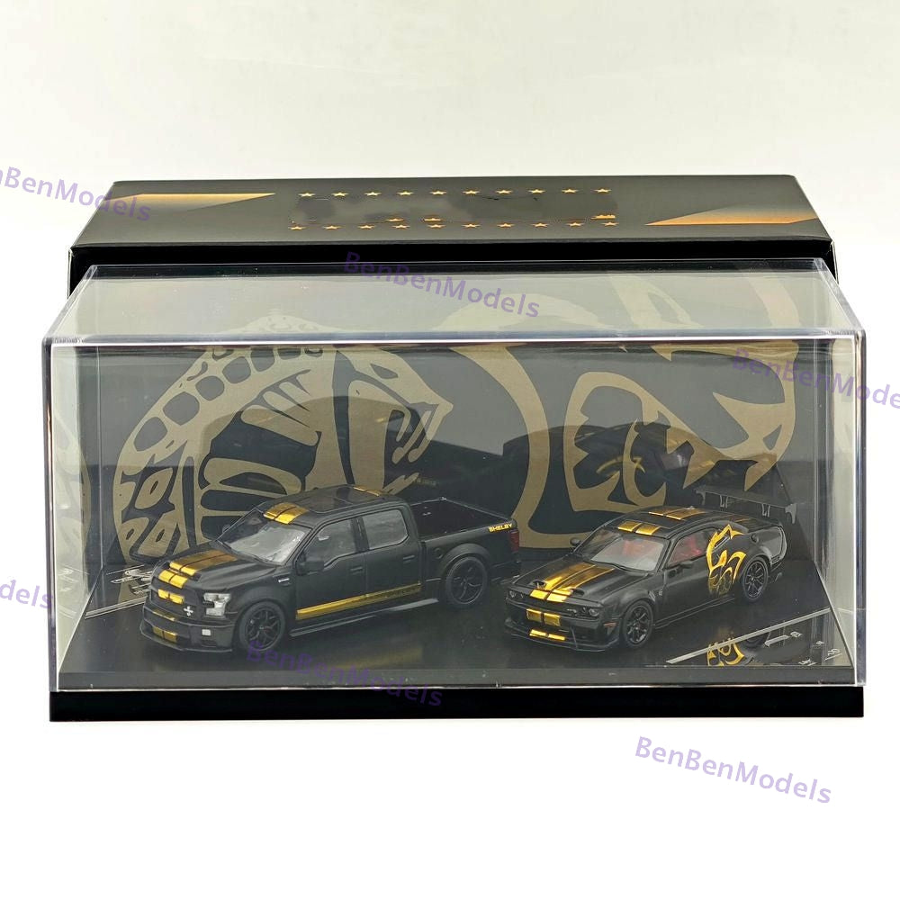 GT SHOW 1:64 Shelby F150 & Hellcat Black/Gold "American Power" livery Diecast Metal Limited Edition