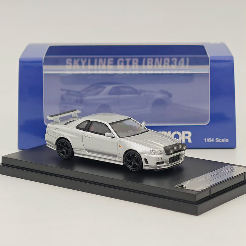 STREET WARRIOR 1/64 Nissan Skyline GTR BNR-34 Z-Tune Silver High REV Series Diecast Models Car Toy Limited 599 Collection