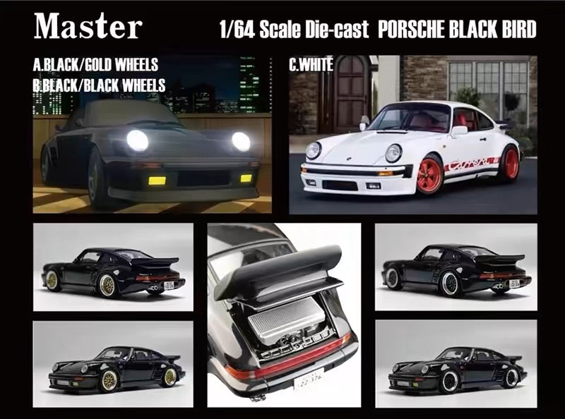 Master 1:64 pour Porsche 930 Turbo Black Bird Jouets moulés sous pression Modèles de voitures Collection Cadeaux Édition limitée 