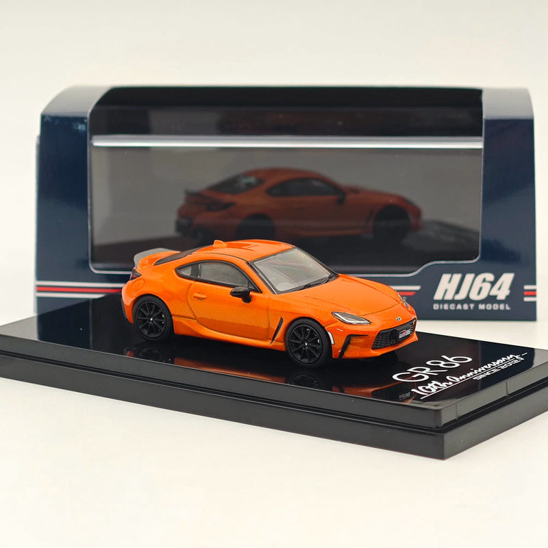 Hobby Japan 1:64 Toyota GR86 RZ With Genuine optional rear spoiler Bright Orange HJ643048P Diecast Models Car Collection