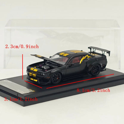 SH 1:64 Challengr Hellcat Widebody Matte Black Midnight Eclipse Openable Hood Limited Edition Diecast Model Car
