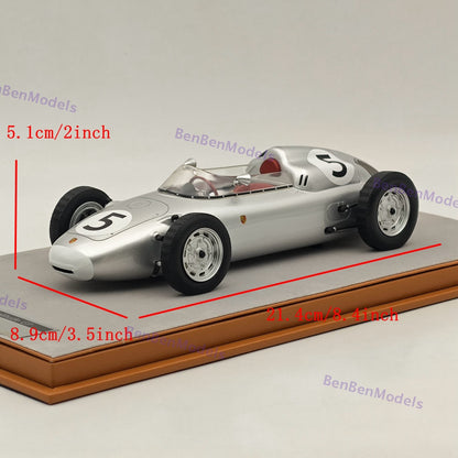 1/18 Tecnomodel Porsche 718 F2 1960 Solitude GP #5 Silver Resin Car Model