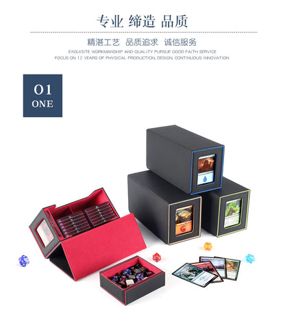 Multi Functional PU Card Storage Box Magnetic Closure with Display Window & Removable Dice Compartment for Hard Card Slabs