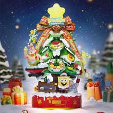 Boîte à musique en forme d'arbre de Noël Bob l'éponge, bloc de construction, boîte à musique lumineuse rotative, brique