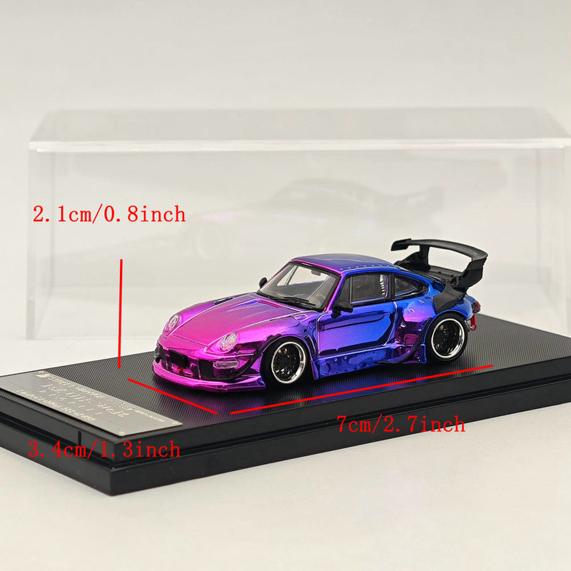 1:64 STREET WARRIOR Porsche 993 RWB Gradient Chrome Purple Diecast Models Car Limited Collection