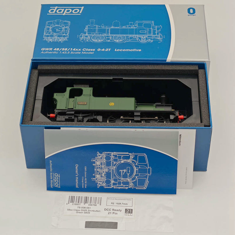 Dapol 7S-006-051 O Gauge 58xx Class GWR Shirtbutton Green 5809 21DCC -Locomotive
