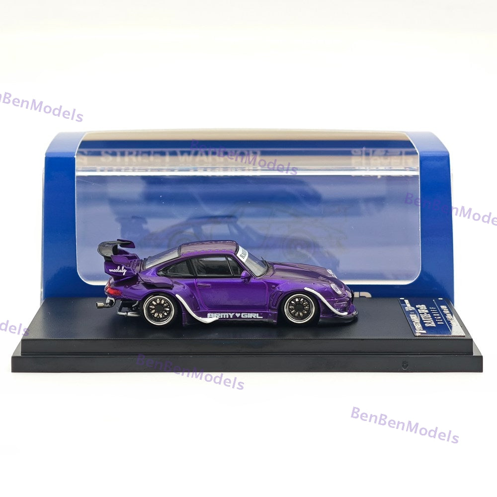 1:64 SW Porsche RWB 993 Purple Military Women's Low-Tail Glossy Diecast Model