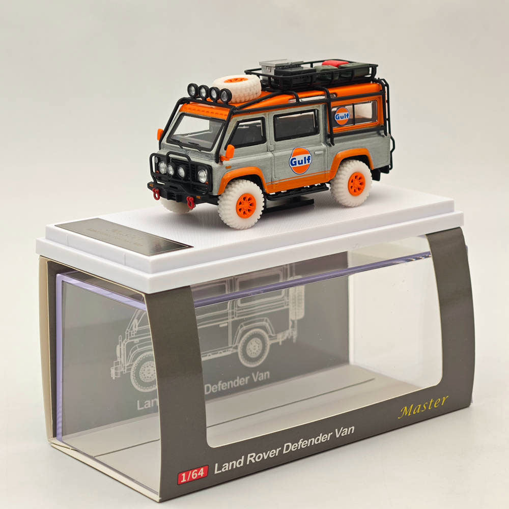 Master 1:64 pour Land Rover Defender Van Gulf Vernis Jouets moulés sous pression Modèles de voitures Miniature Hobby Cadeaux de collection 