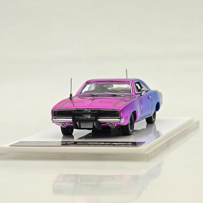 LS Model 1:64 Chargr 1969 Classic Muscle Car Chrome Purple&Chrome Illusion Edition Diecast Model Car Collection