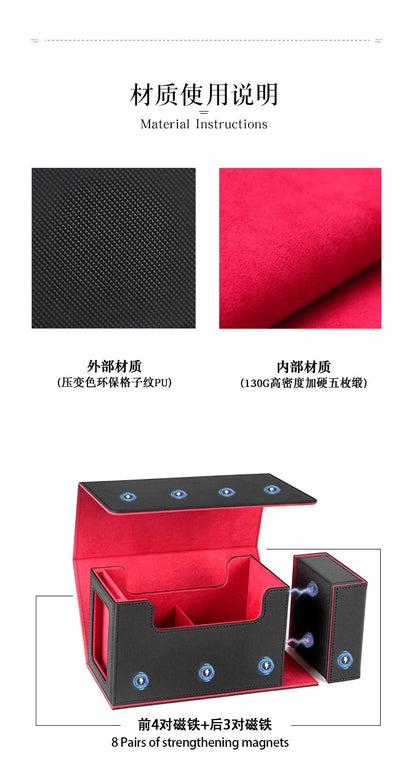Multi Functional PU Card Storage Box Magnetic Closure with Display Window & Removable Dice Compartment for Hard Card Slabs