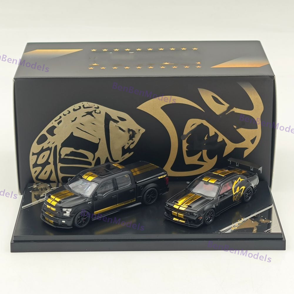 GT SHOW 1:64 Shelby F150 & Hellcat Black/Gold "American Power" livery Diecast Metal Limited Edition