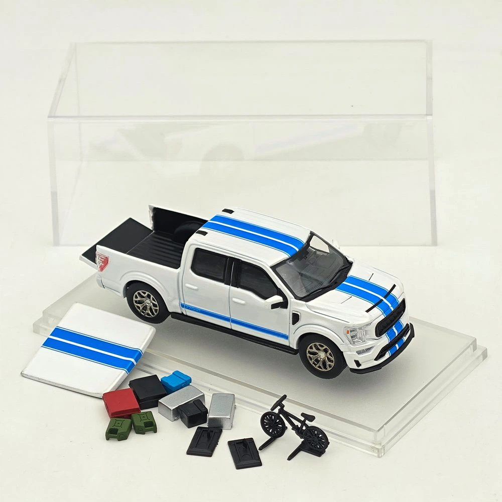 Fine Works64 x Mini Kars 1/64 F-150 Carroll Shelby Pickup Sport Truck Model Pearl White Stripe Diecast Model Car Collection - with Accessories